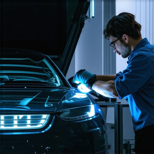 Technician performing high-quality windshield repair with UV curing lamp