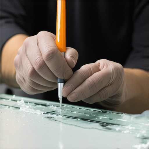 Technician applying resin to a car windshield crack with precision tools
