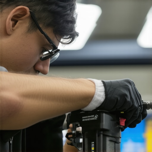 Expert auto glass repair technician at work Auto glass technician fixing a car windshield with modern tools
