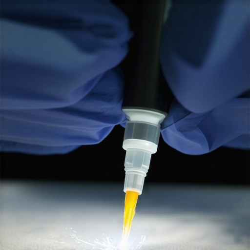 Technician repairing windshield chip with resin and UV light