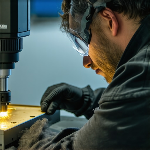 Technician operating laser tools for precise vehicle windshield repair