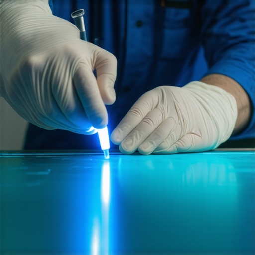 Technician carefully applying UV resin during windshield repair ensuring durability