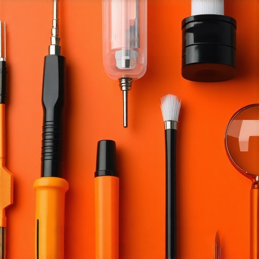 Tools for windshield repair, including UV light and resin injector, arranged neatly.