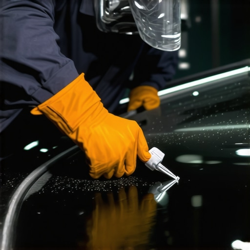 Mobile technician repairing a windshield chip with resin application