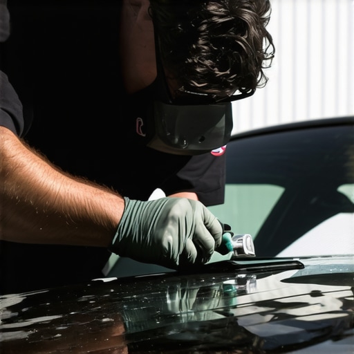 Technician applying resin to a windshield crack with specialized tools