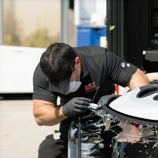 A professional technician repairing a windshield crack at a customer's driveway