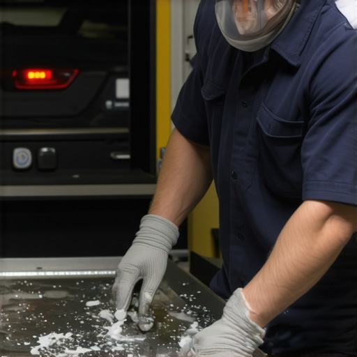 Professional Surface Cleaning with Ultrasonic Technology Technician using ultrasonic cleaner to prepare windshield surface at auto repair shop
