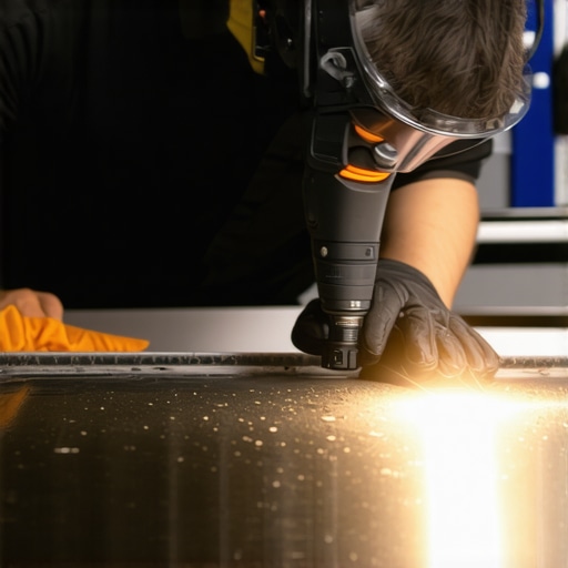 Technician applying UV curing to a car's windshield for a durable repair.