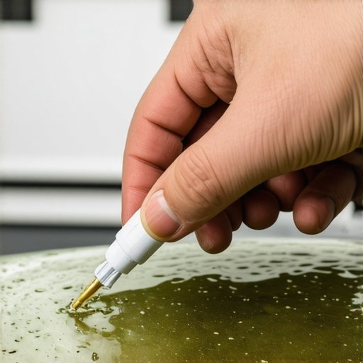 Person applying resin into a windshield chip during repair process