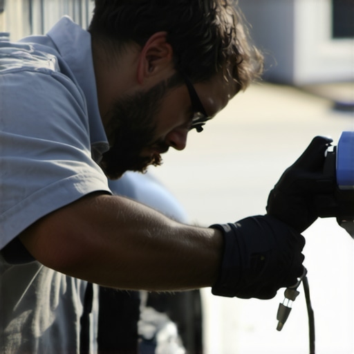 Technician filling a windshield chip with resin during a mobile repair service.