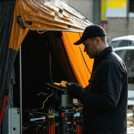 Why mobile technicians use specialized tents in the rain